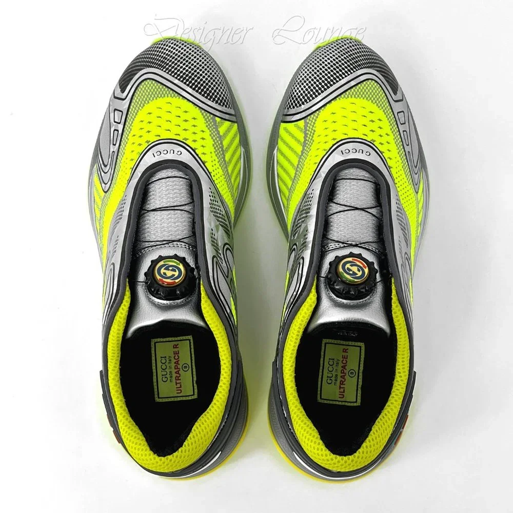 NEW GUCCI Ultrapace R GG Logo Men's Sneakers Yellow Grey 8 G / US 8.5 Authentic
